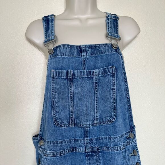 Gap Blue Denim Overall Shorts Shortalls Light Wash Cotton Women Medium Raw Hem - Picture 3 of 13